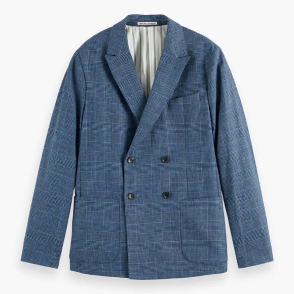 Scotch & Soda Double-Breasted Check Blazer in Blue, NWT, Size XXL - Picture 3 of 10
